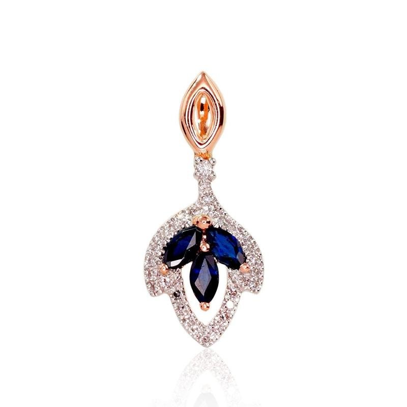 Gold pendant, Red Gold 585°, Rhodium (Plating), Diamonds, Sapphire