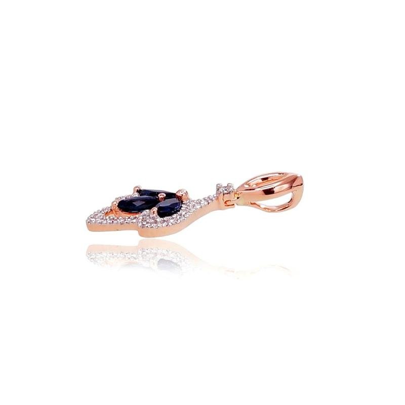 Gold pendant, Red Gold 585°, Rhodium (Plating), Diamonds, Sapphire