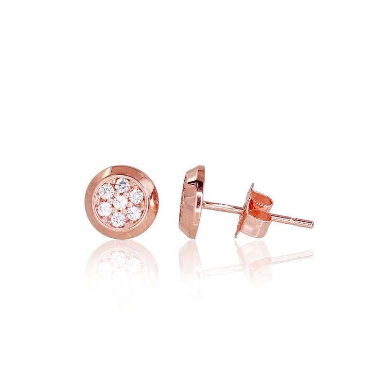 Gold classic studs earrings, Red Gold 585°, Zirkons