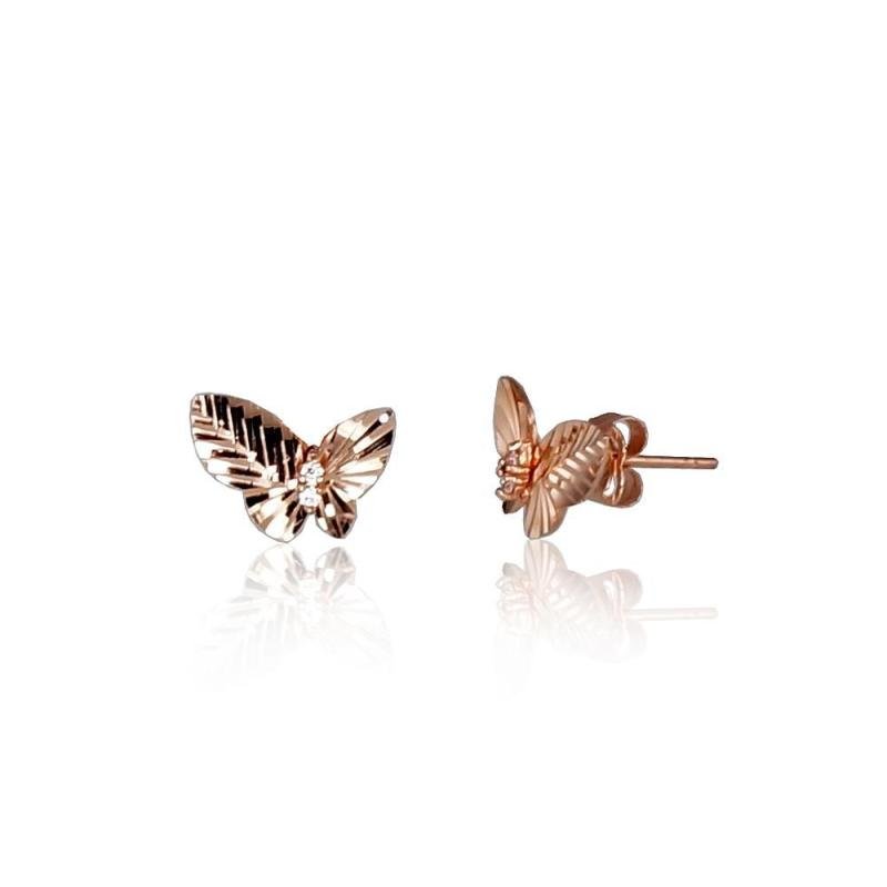 Gold classic studs earrings, Red Gold 585°, Zirkons