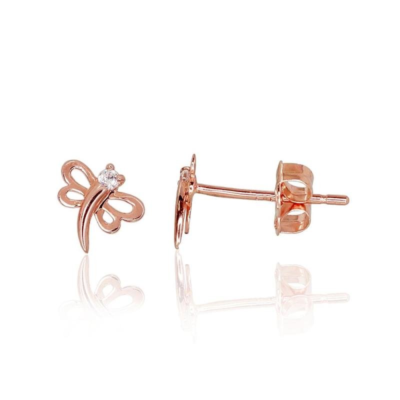 Gold classic studs earrings, Red Gold 585°, Zirkons