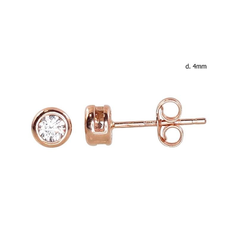 Gold classic studs earrings, Red Gold 585°, Zirkons