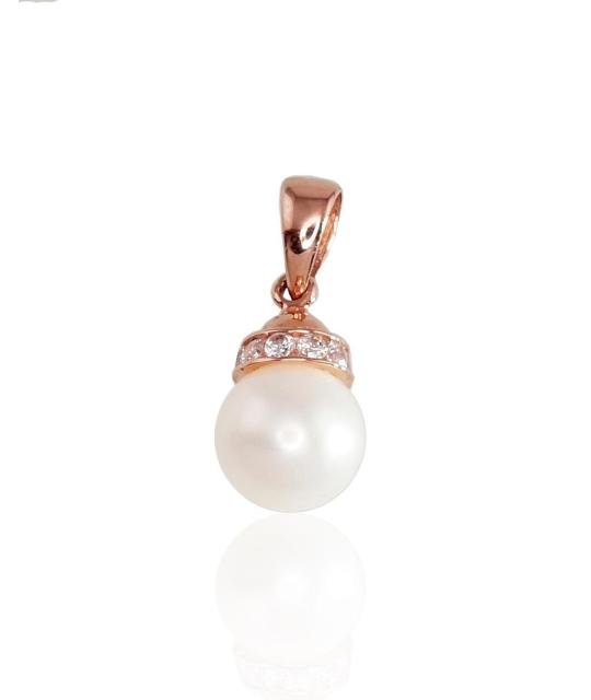 Gold pendant, Red Gold 585°, Zirkons, Fresh-water Pearl
