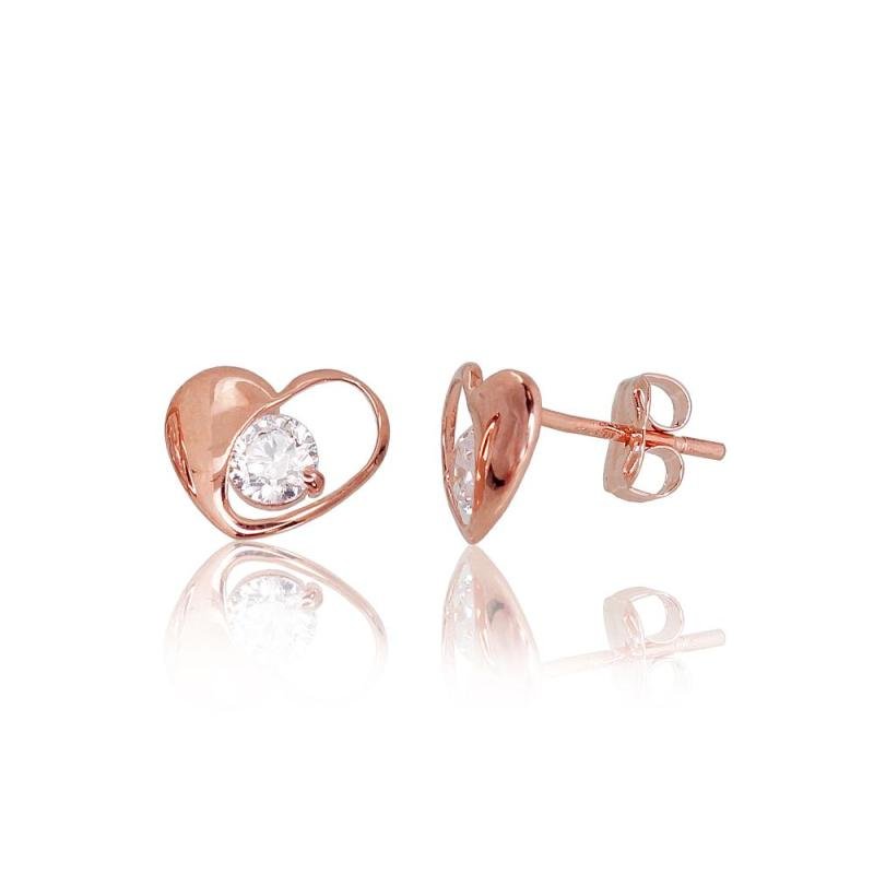 Gold classic studs earrings, Red Gold 585°, Zirkons