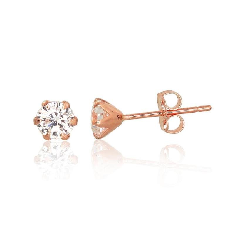 Gold classic studs earrings, Red Gold 585°, Zirkons