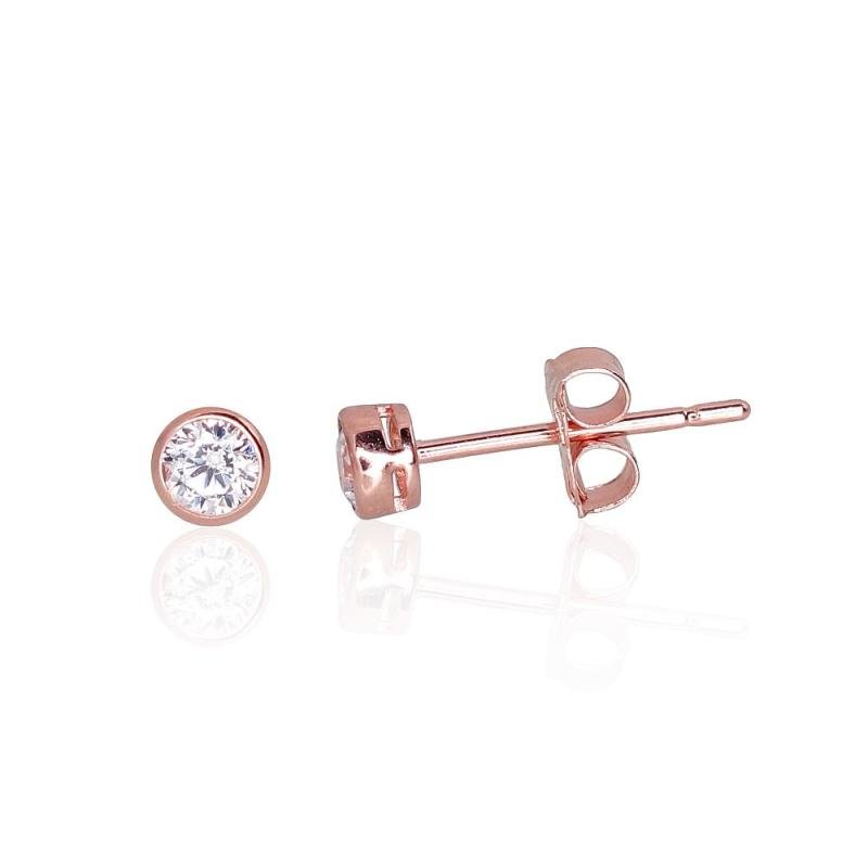 Gold classic studs earrings, Red Gold 585°, Zirkons