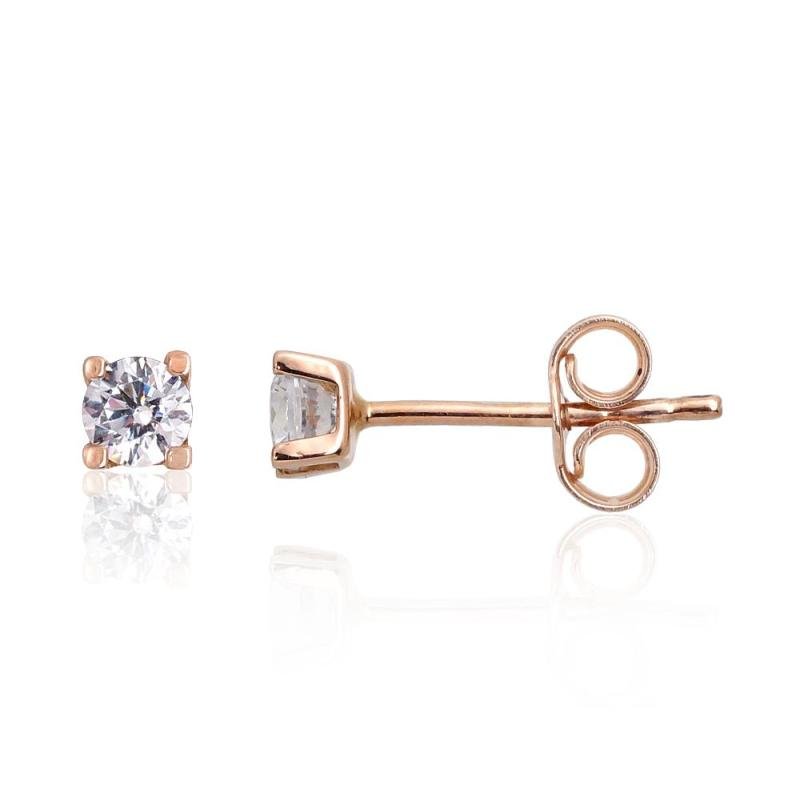 Gold classic studs earrings, Red Gold 585°, Zirkons