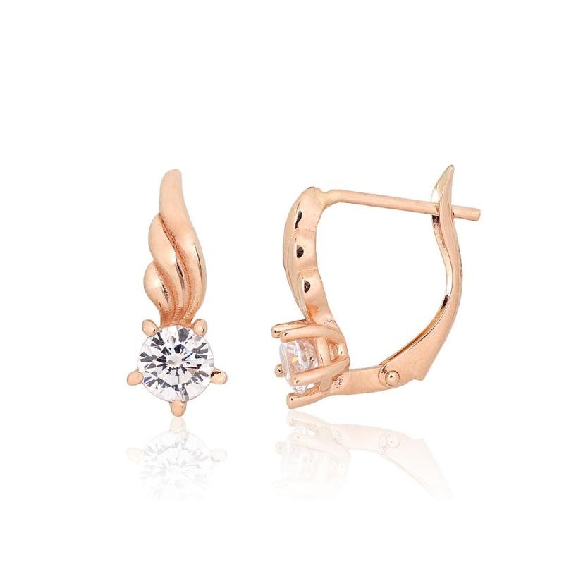 Gold earrings with 'english' lock, Red Gold 585°, Zirkons