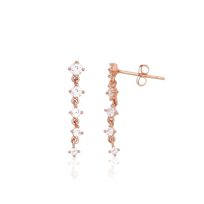 Gold classic studs earrings, Red Gold 585°, Zirkons