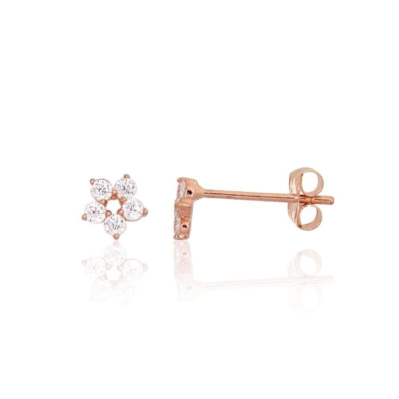 Gold classic studs earrings, Red Gold 585°, Zirkons