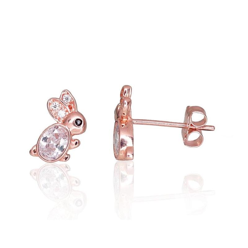 Gold classic studs earrings, Red Gold 585°, Zirkons