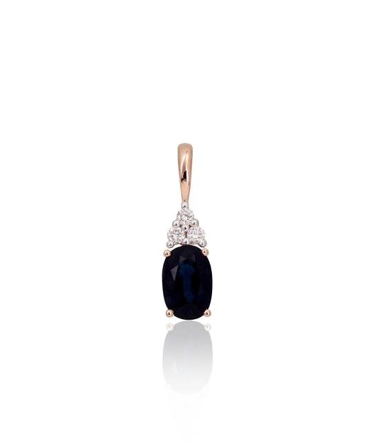 Gold pendant, Red Gold 585°, Rhodium (Plating), Diamonds, Sapphire