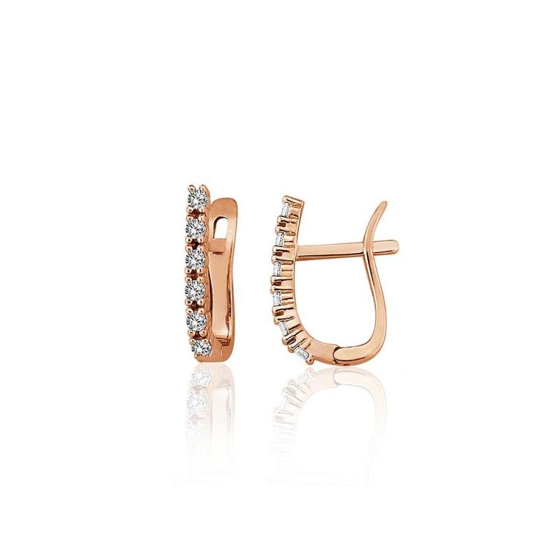 Gold earrings with 'english' lock, Red Gold 585°, Zirkons