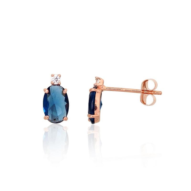 Gold classic studs earrings, Red Gold 585°, Zirkons