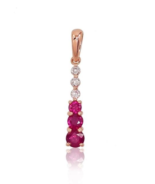 Gold pendant, Red Gold 585°, Diamonds, Ruby