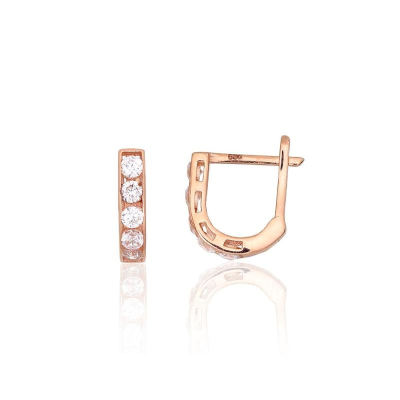 Gold earrings with 'english' lock, Red Gold 585°, Zirkons