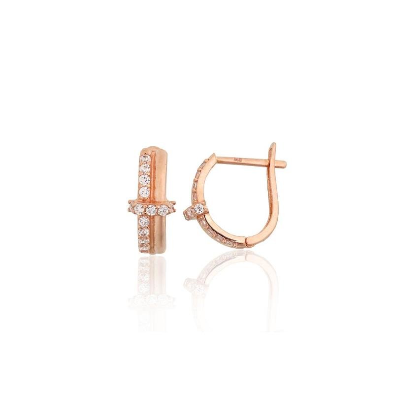 Gold earrings with 'english' lock, Red Gold 585°, Zirkons