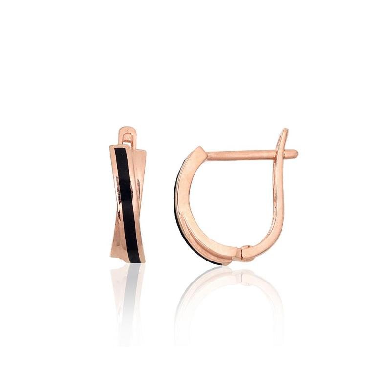 Gold earrings with 'english' lock, Red Gold 585°, Jewelery enamel