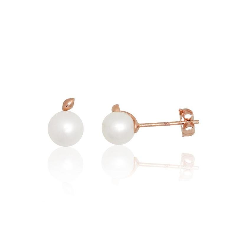Gold classic studs earrings, Red Gold 585°, Fresh-water Pearl