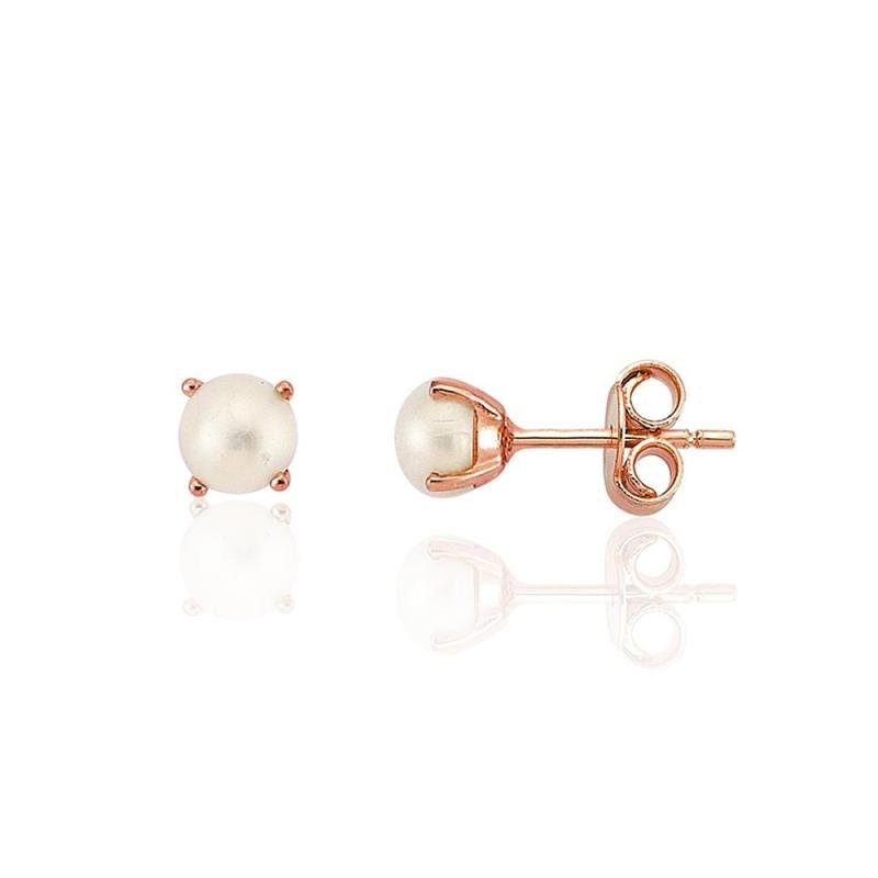 Gold classic studs earrings, Red Gold 585°, Fresh-water Pearl