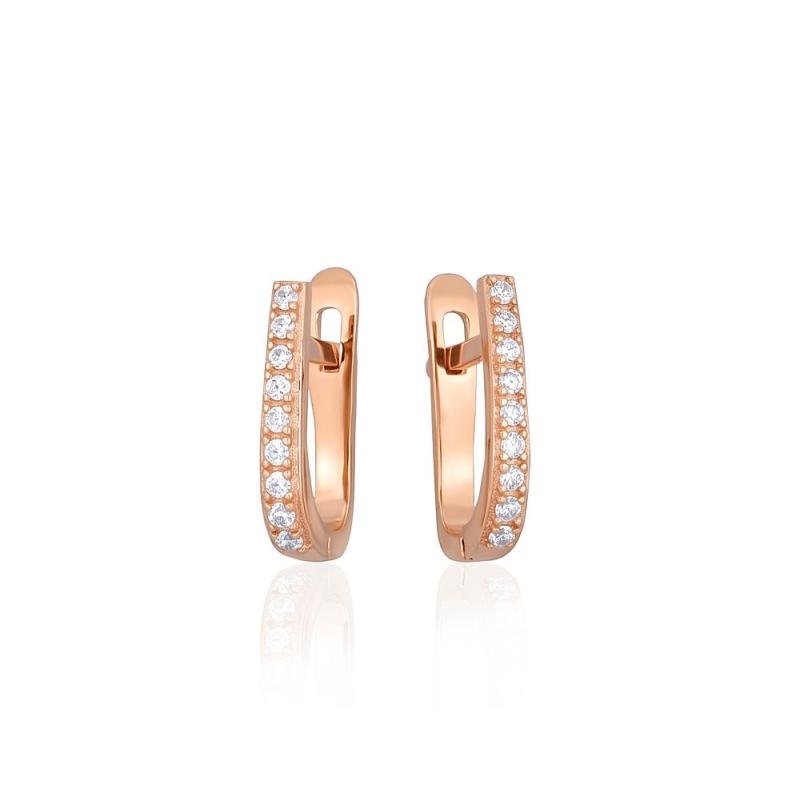 Gold earrings with 'english' lock, Red Gold 585°, Zirkons