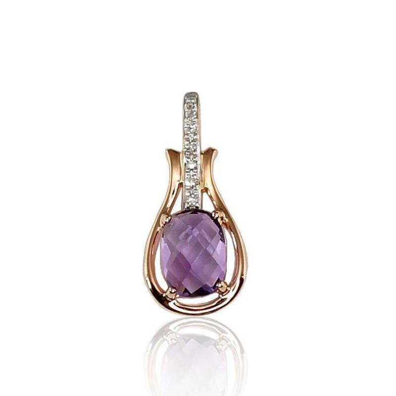 Gold pendant, Red Gold 585°, Rhodium (Plating), Diamonds, Amethyst