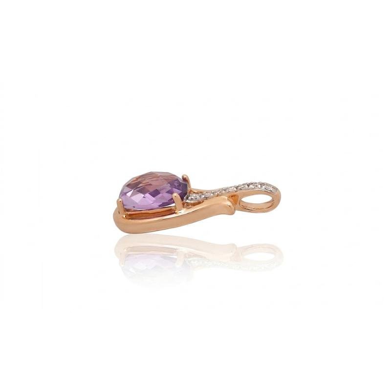 Gold pendant, Red Gold 585°, Rhodium (Plating), Diamonds, Amethyst