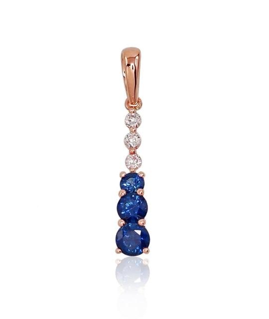 Gold pendant, Red Gold 585°, Diamonds, Sapphire