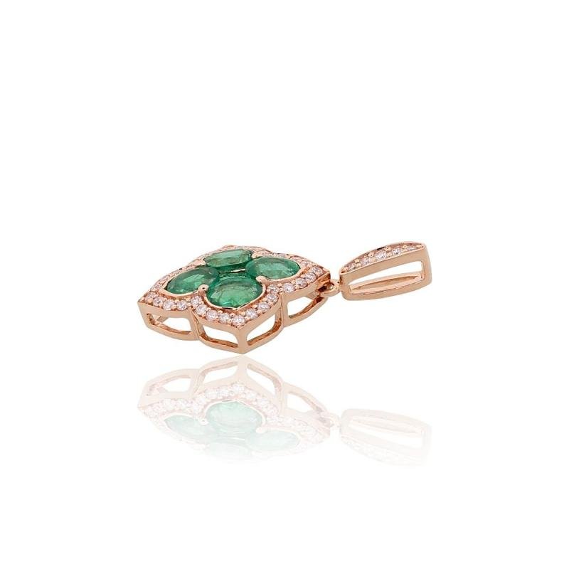 Gold pendant, Red Gold 585°, Diamonds, Emerald