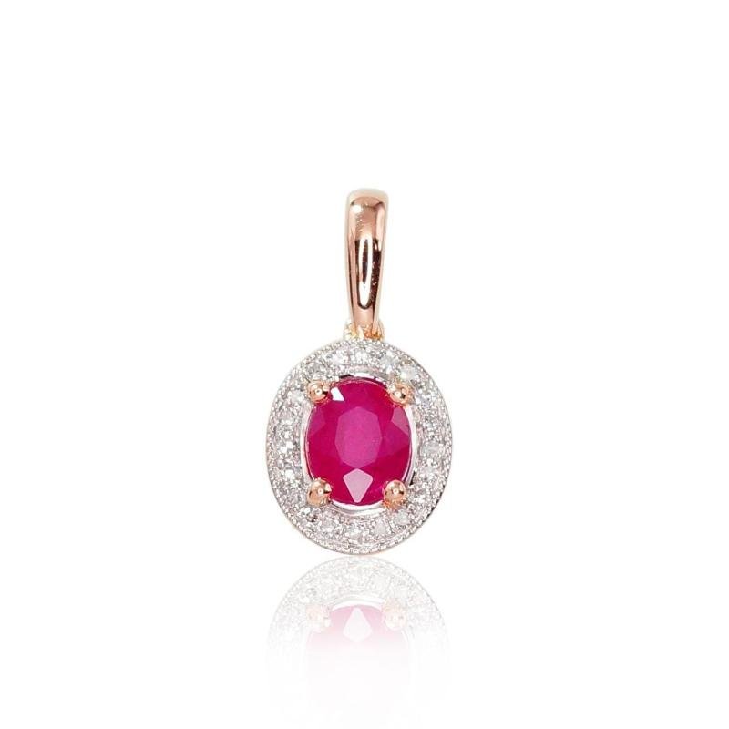 Gold pendant, Red Gold 585°, Rhodium (Plating), Diamonds, Ruby