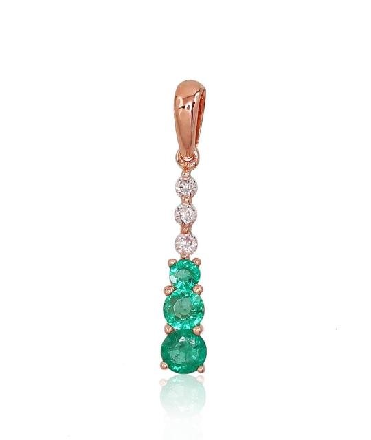 Gold pendant, Red Gold 585°, Diamonds, Emerald