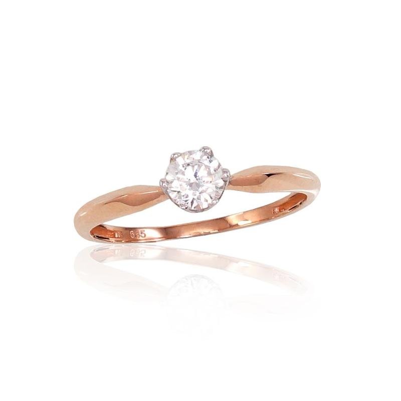 Gold ring, Red Gold 585°, Rhodium (Plating), Zirkons