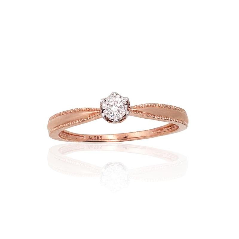 Gold ring, Red Gold 585°, Rhodium (Plating), Diamonds