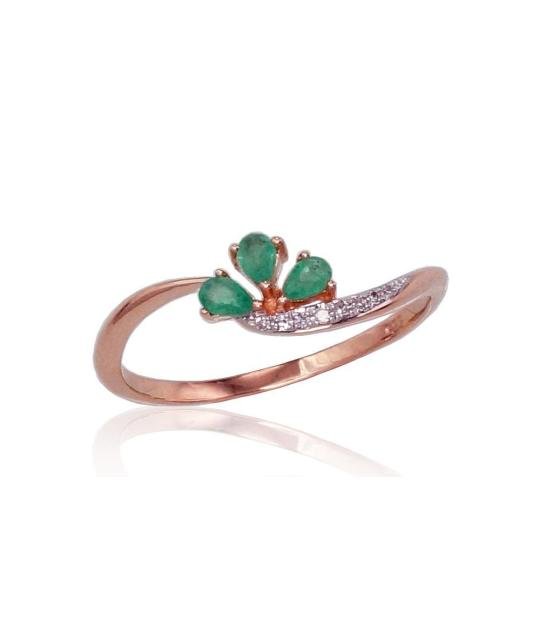 Gold ring, Red Gold 585°, Rhodium (Plating), Diamonds, Emerald