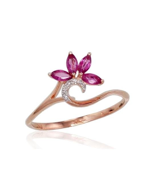 Gold ring, Red Gold 585°, Rhodium (Plating), Diamonds, Ruby