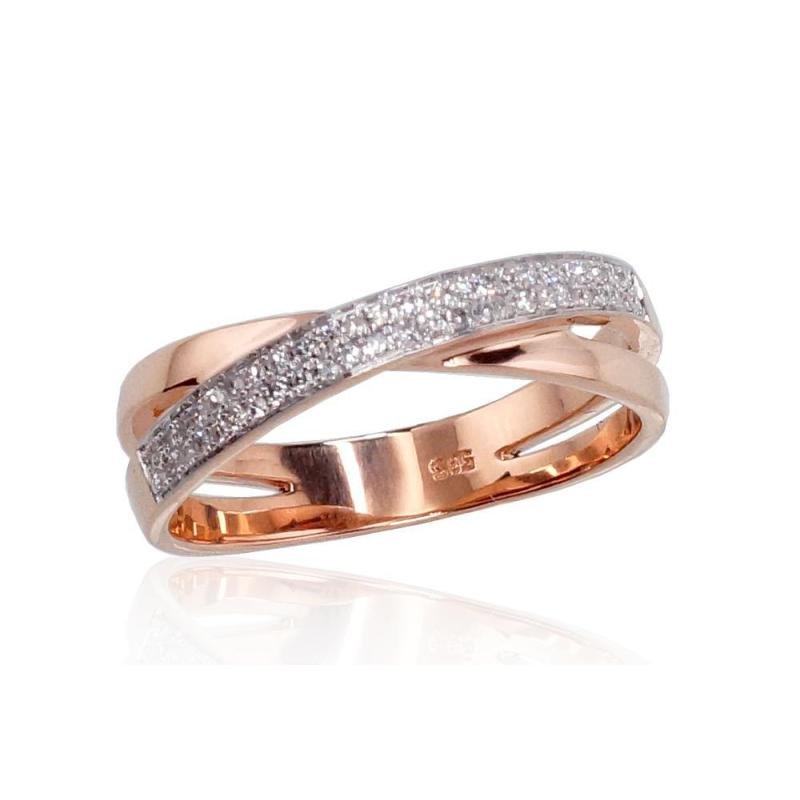 Gold ring, Red Gold 585°, Rhodium (Plating), Diamonds