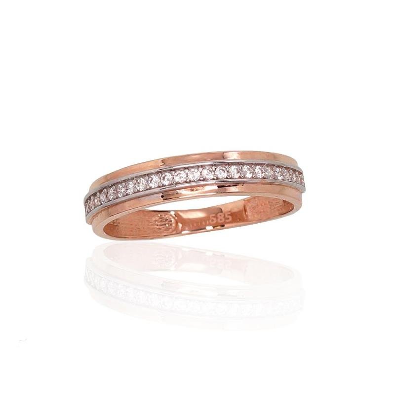 Gold ring, Red Gold 585°, Rhodium (Plating), Zirkons
