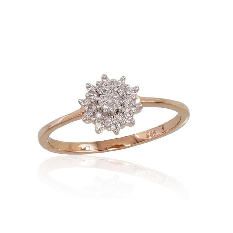 Gold ring, Red Gold 585°, Rhodium (Plating), Diamonds