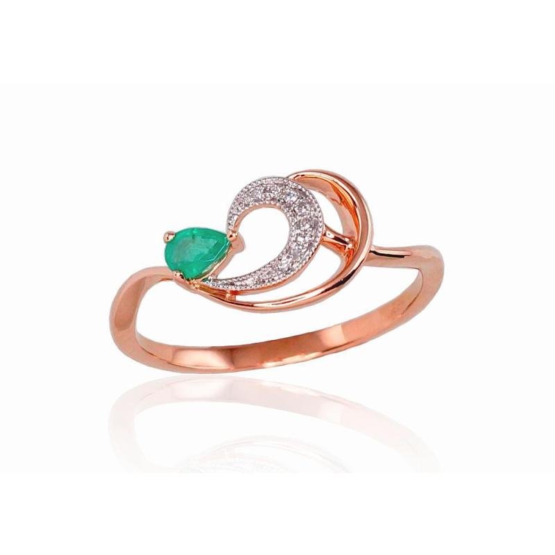 Gold ring, Red Gold 585°, Rhodium (Plating), Diamonds, Emerald
