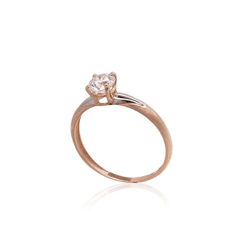 Gold ring, Red Gold 585°, Rhodium (Plating), Zirkons