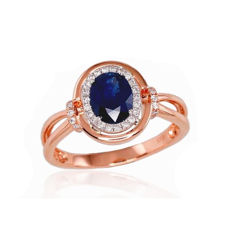 Gold ring, White/Red Gold 585°, Diamonds, Sapphire