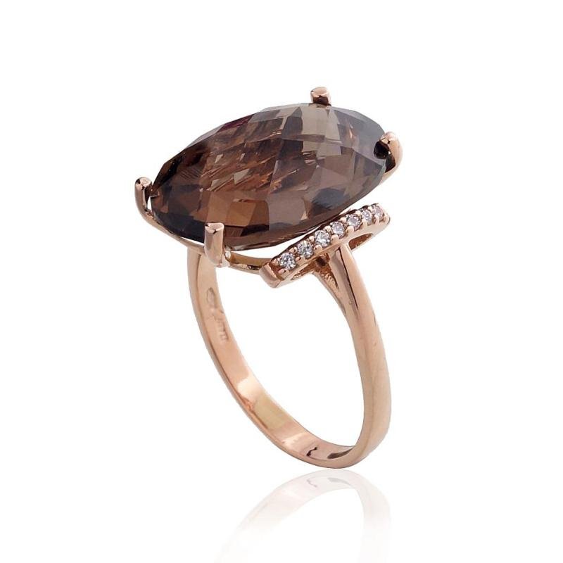 Gold ring, Red Gold 585°, Zirkons, Smoky Quarz