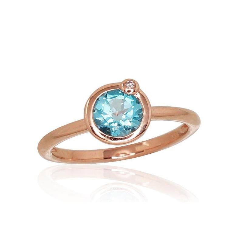 Gold ring, Red Gold 585°, Diamonds, Blue Topaz