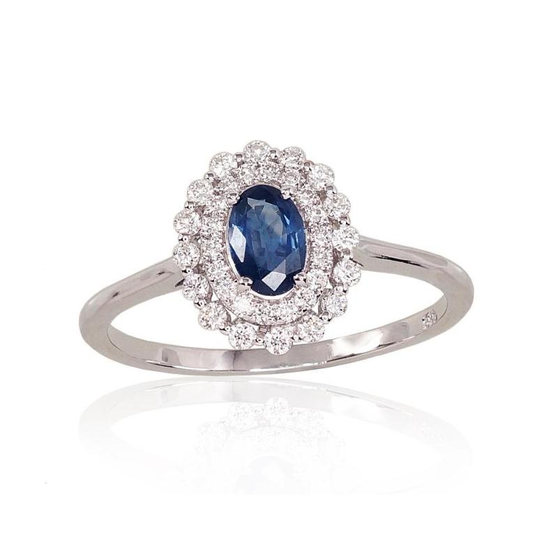 Gold ring, White Gold 585°, Diamonds, Sapphire