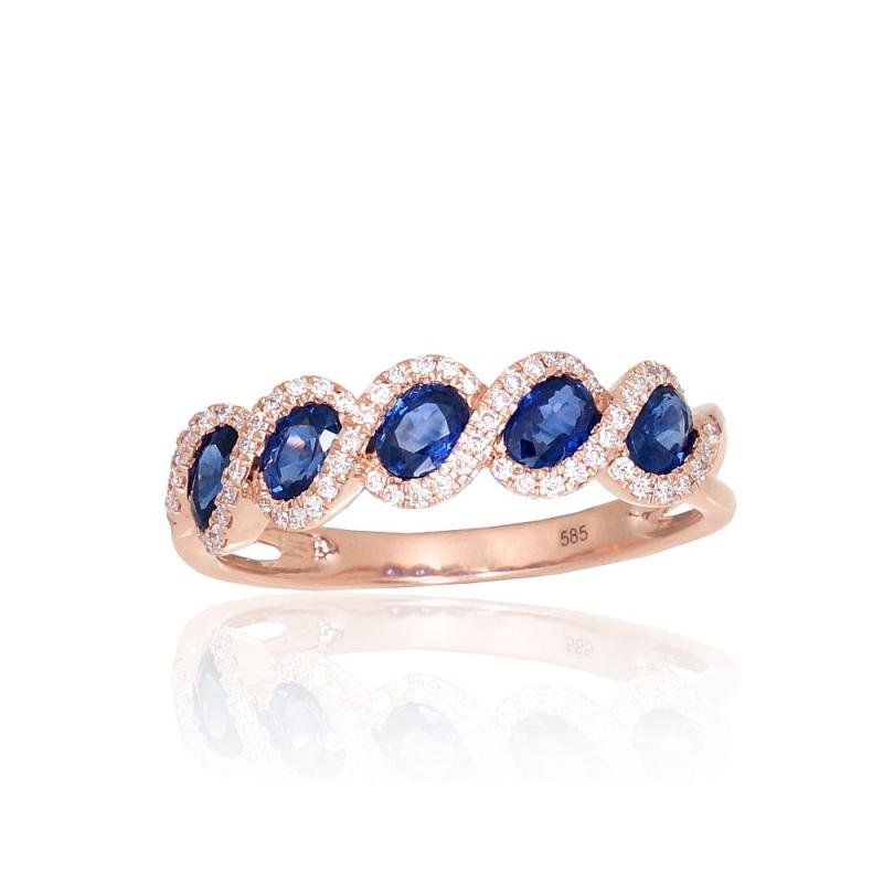 Gold ring, Red Gold 585°, Diamonds, Sapphire