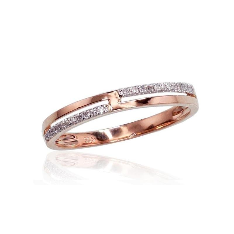 Gold ring, Red Gold 585°, Rhodium (Plating), Diamonds