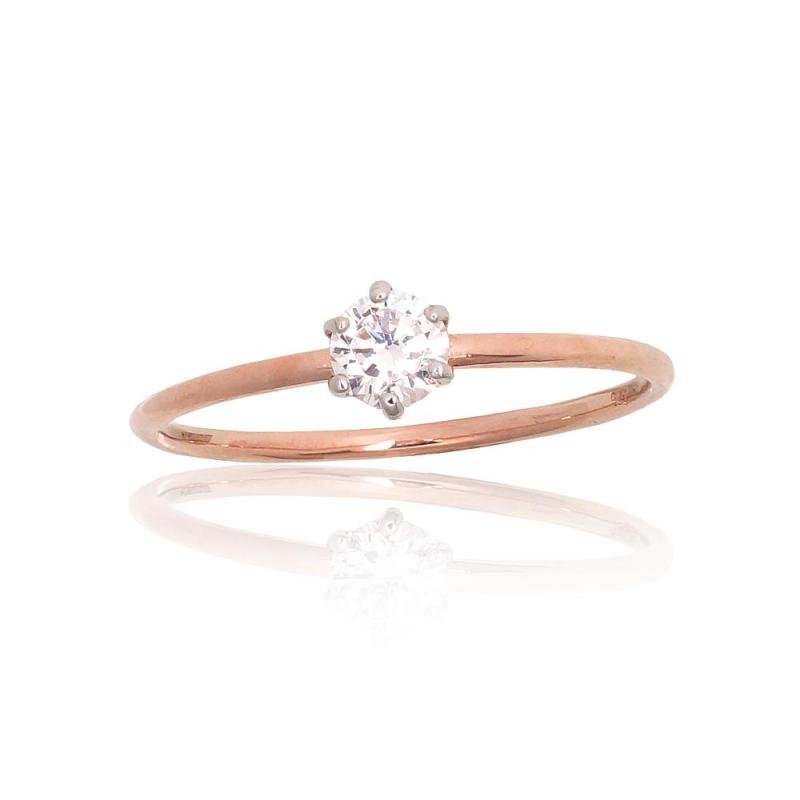 Gold ring, Red Gold 585°, Rhodium (Plating), Zirkons
