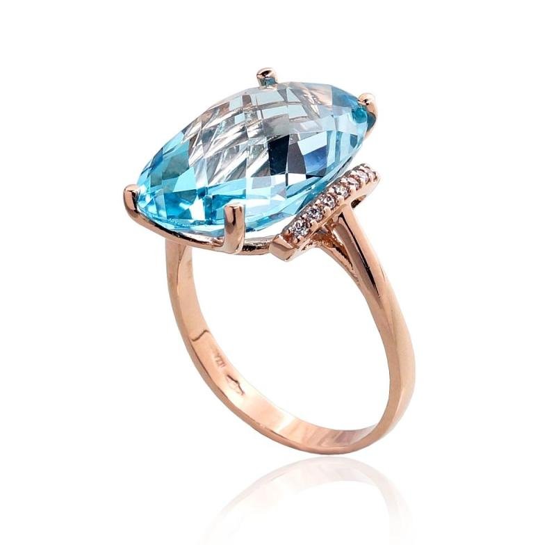 Gold ring, Red Gold 585°, Zirkons, Sky Blue Topaz