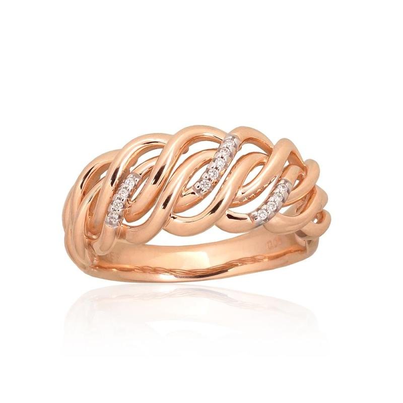 Gold ring, Red Gold 585°, Rhodium (Plating), Diamonds
