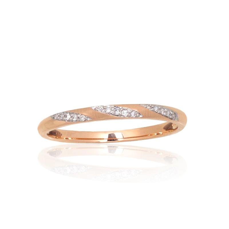 Gold ring, Red Gold 585°, Rhodium (Plating), Diamonds